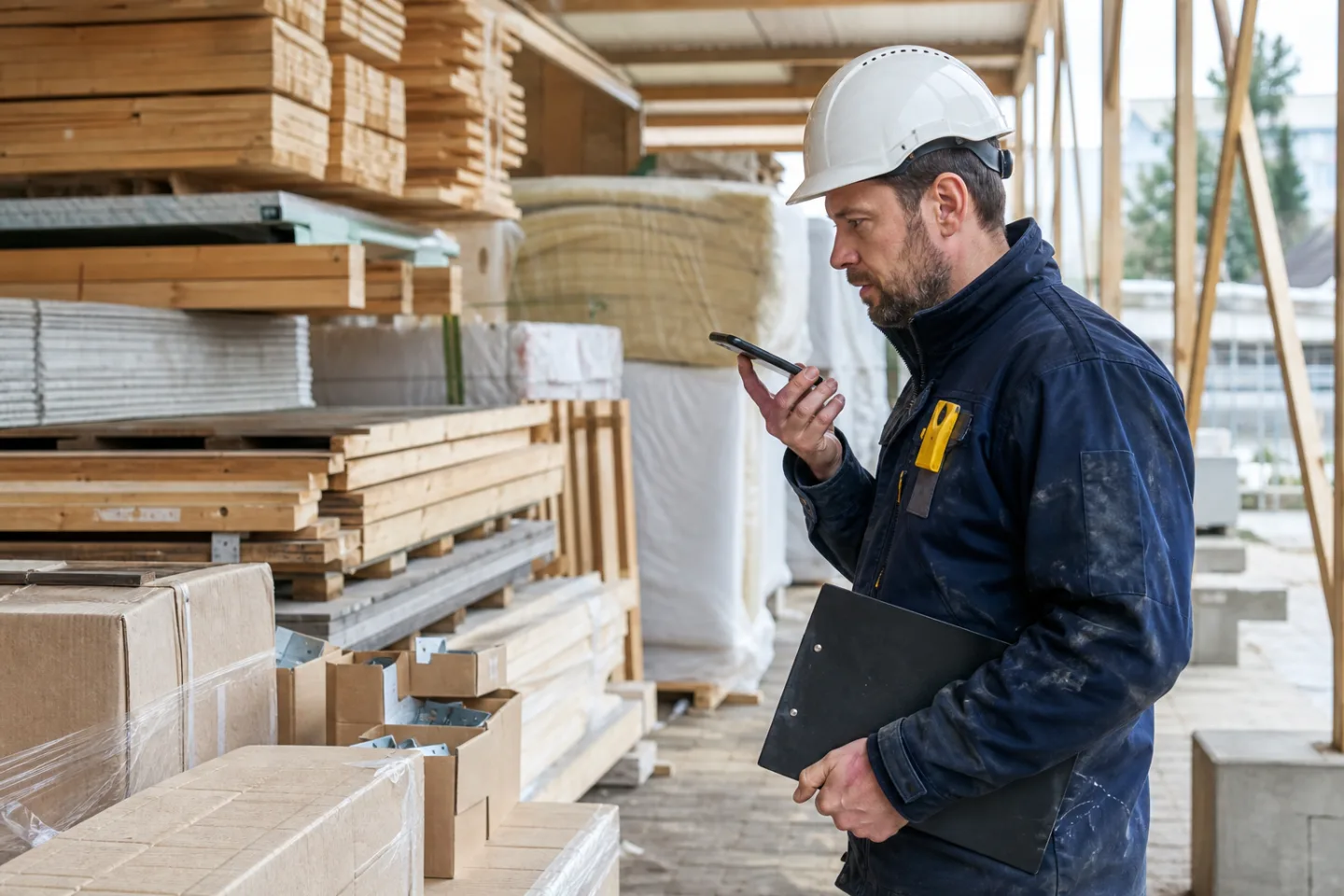 Bouwprofessional legt informatie vast voor een materiaalbestelling